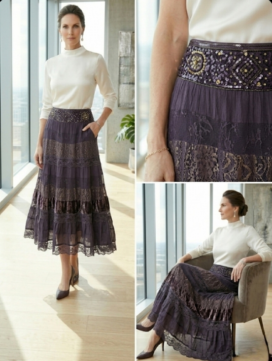 le chateau Dresses & Skirts - Le Chateau Vintage Brown Mix Media Lace Crashed Velvet Bohemian Zipper Side XL